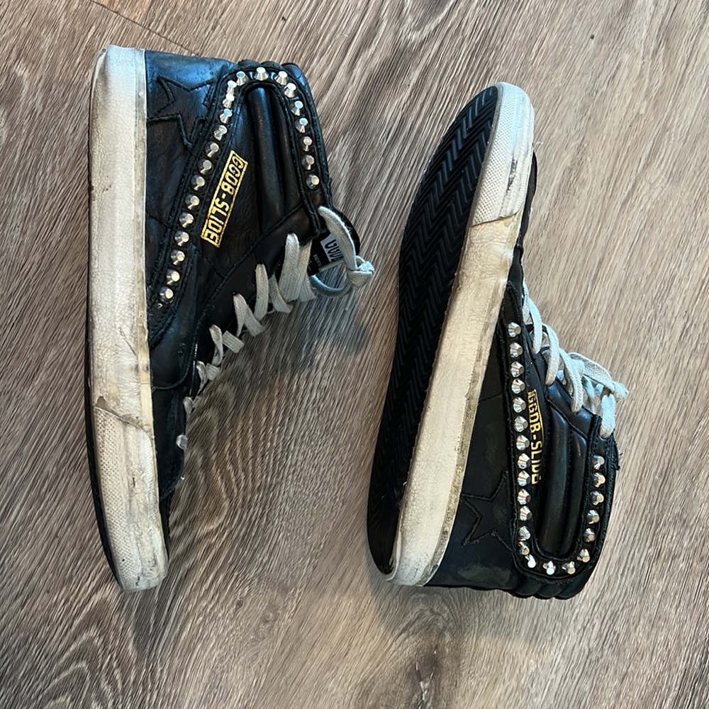 - Distressed black high top golden goose with studs size 39